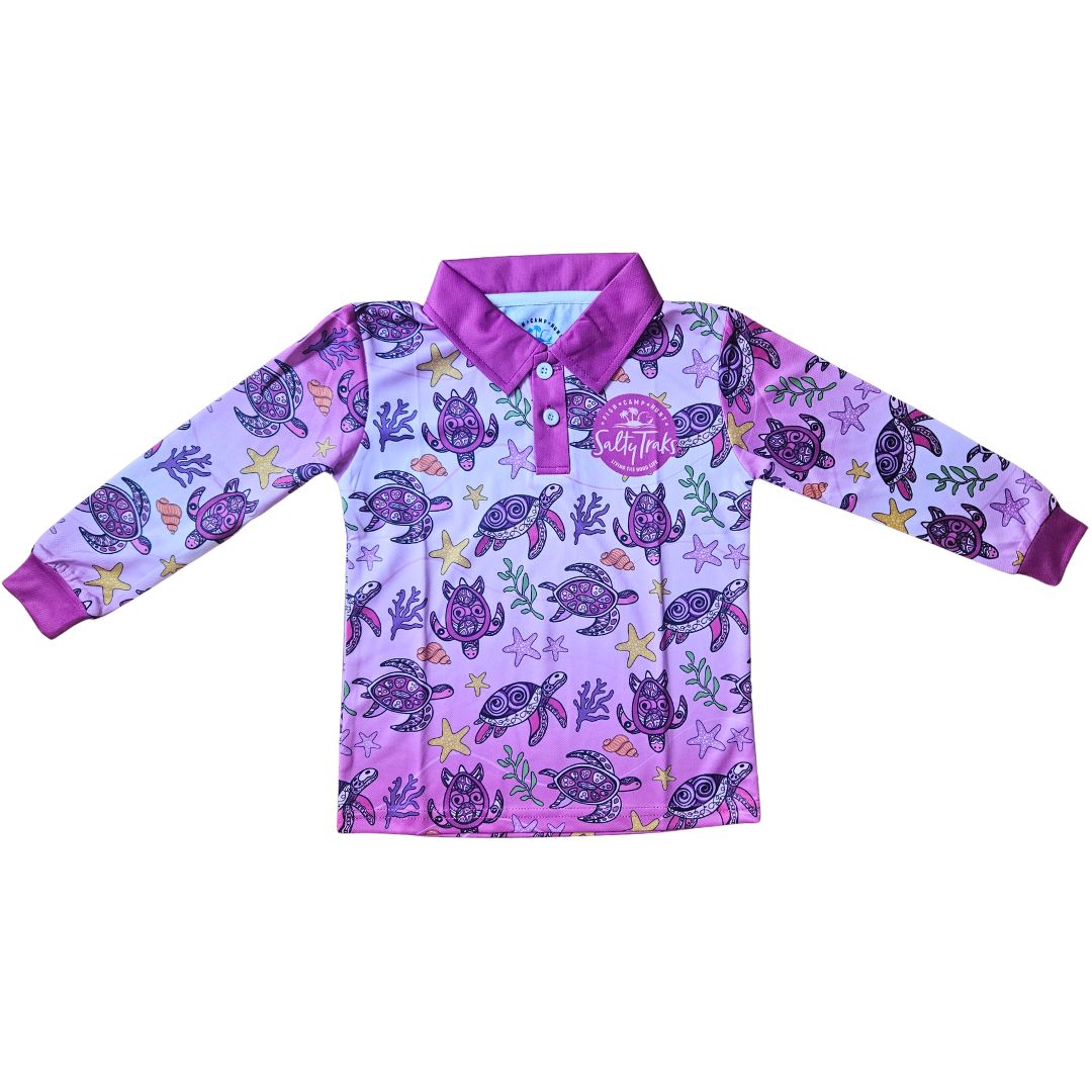Girls Turtles Outdoor Long Sleeve Fishing Shirt by Salty Traks – UPF 50+ kids fishing top