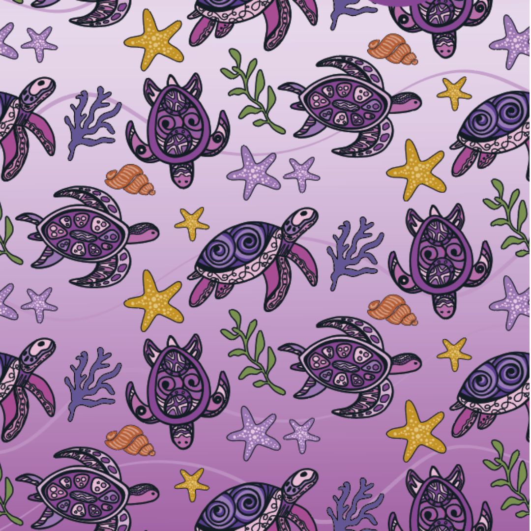 Hand-drawn turtle pattern on Girls Turtles Fishing Shirt by Christal @SaltyTraks – kids long sleeve outdoor UPF 50+ shirt