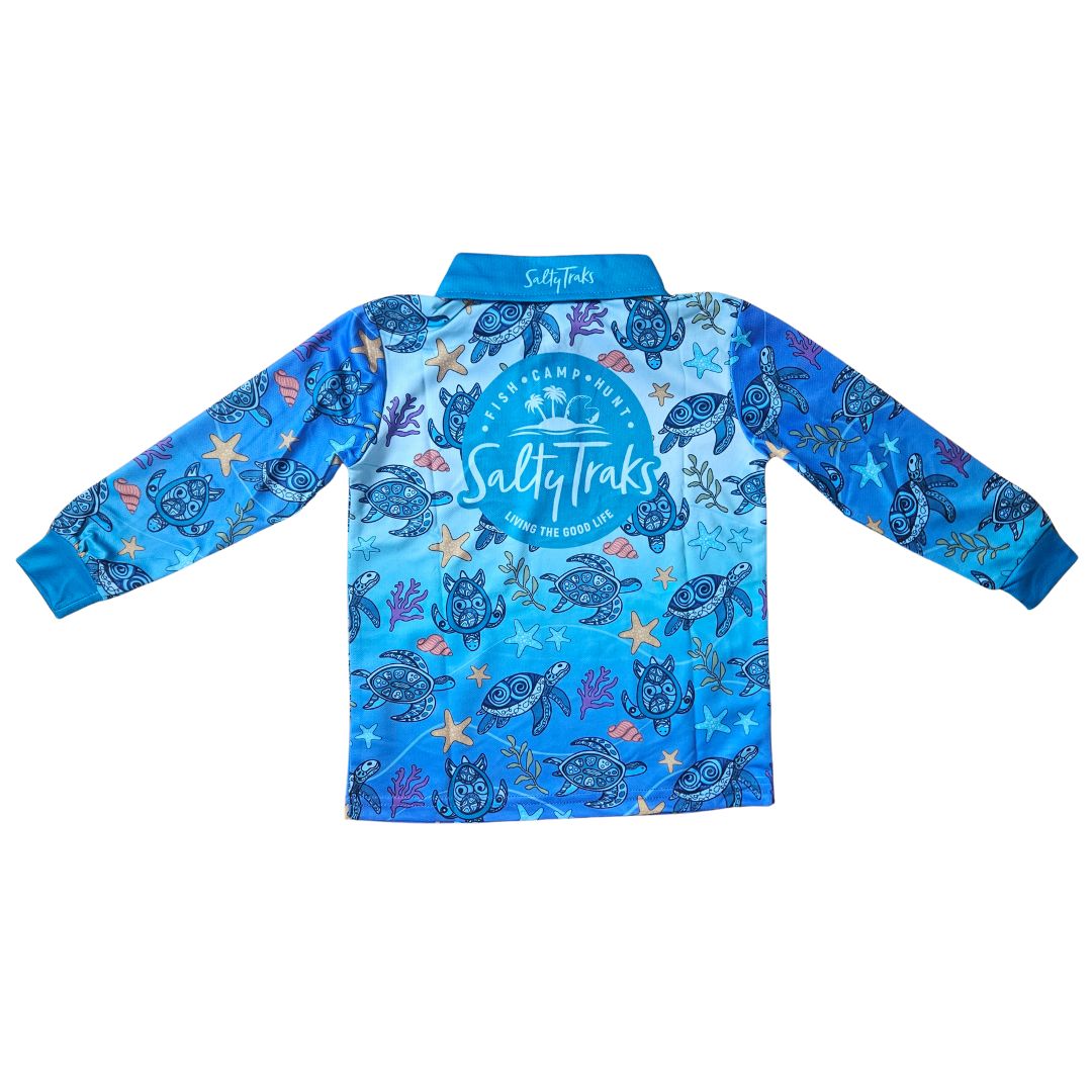 Back view of Salty Traks Boys Turtles Fishing Shirt – breathable long sleeve kids fishing top