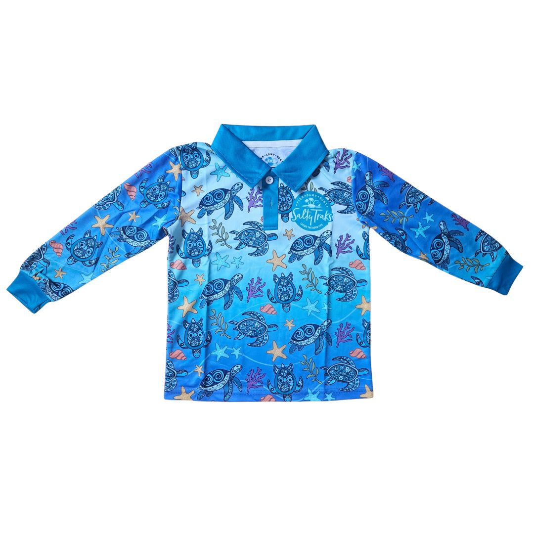 Boys Turtles Outdoor Long Sleeve Fishing Shirt by Salty Traks – UPF 50+ kids fishing top