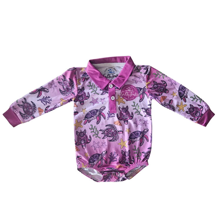 Pink purple turtles baby onesie Sunsafe baby romper